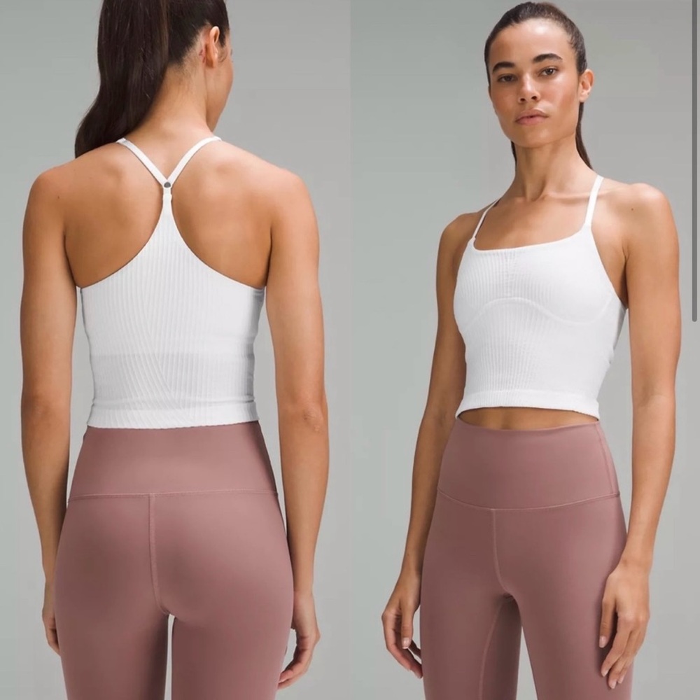 Lululemon Strappy Seamless Yoga Shelf Tank Top White Cropped Size 6